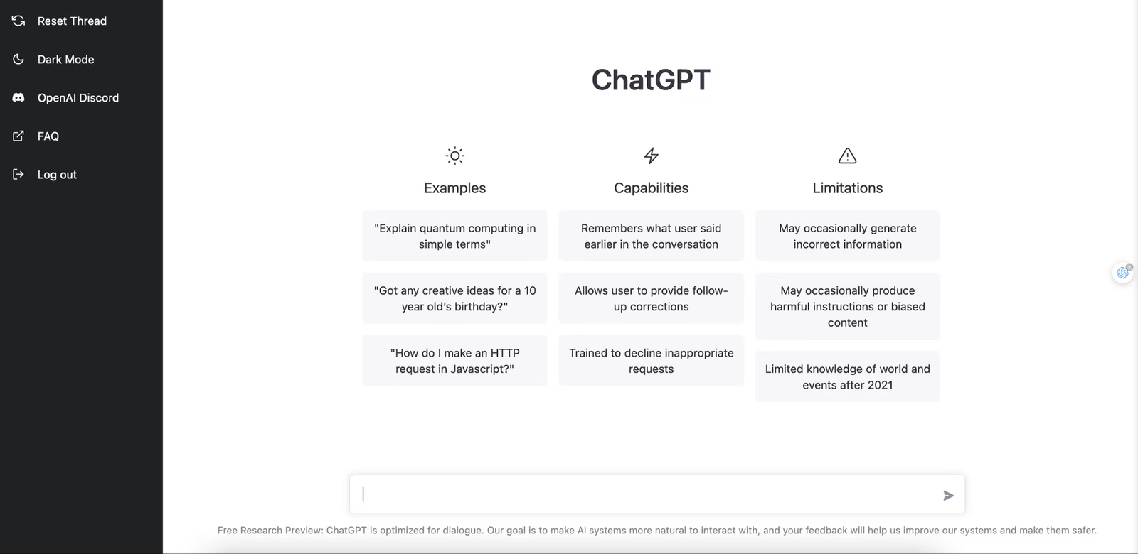 Giao diện chính của ChatGPT