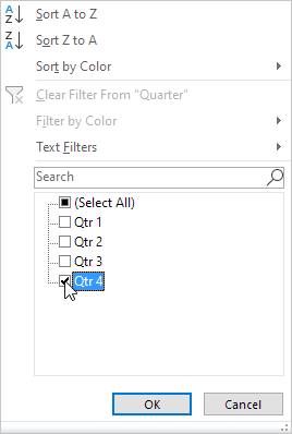 Click vào ô Qtr 4