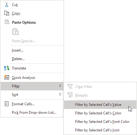 Filter by Selected Cell