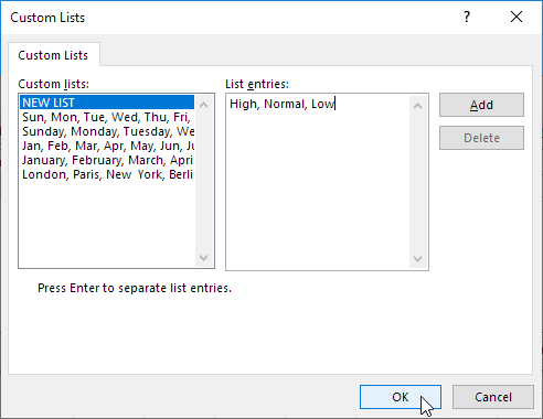 List entries