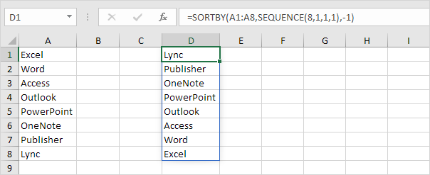  Sử dụng hàm SEQUENCE bên trong hàm SORTBY