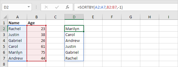 SORTBY trong Excel