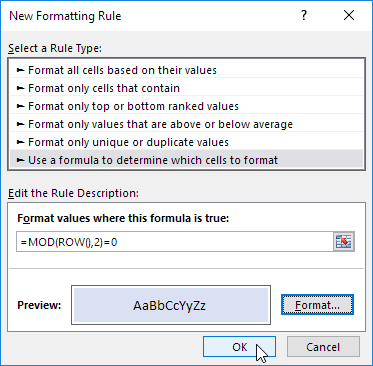 Use a formula to determine which cells to format