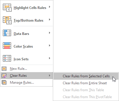 Clear Rules from Selected Cells