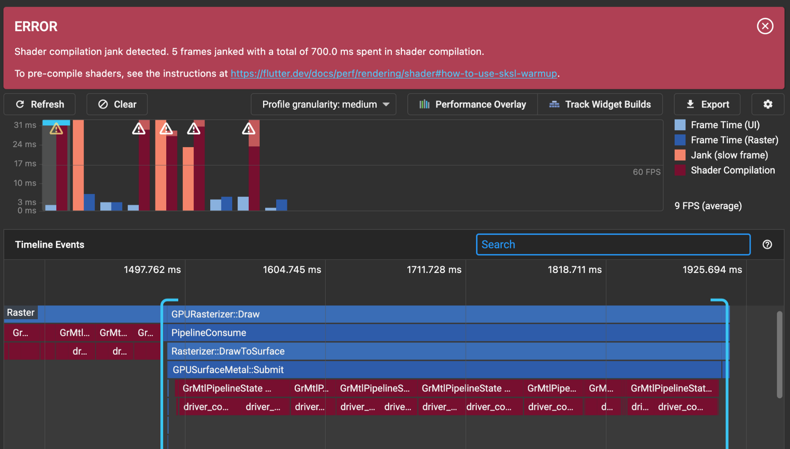 DevTools detecting lost frames due to shader compilation