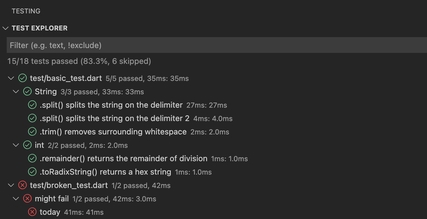 Using the new Visual Studio Code test runner test your Dart and Flutter code