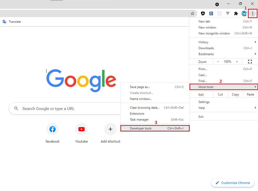 Cách mở công cụ devtool