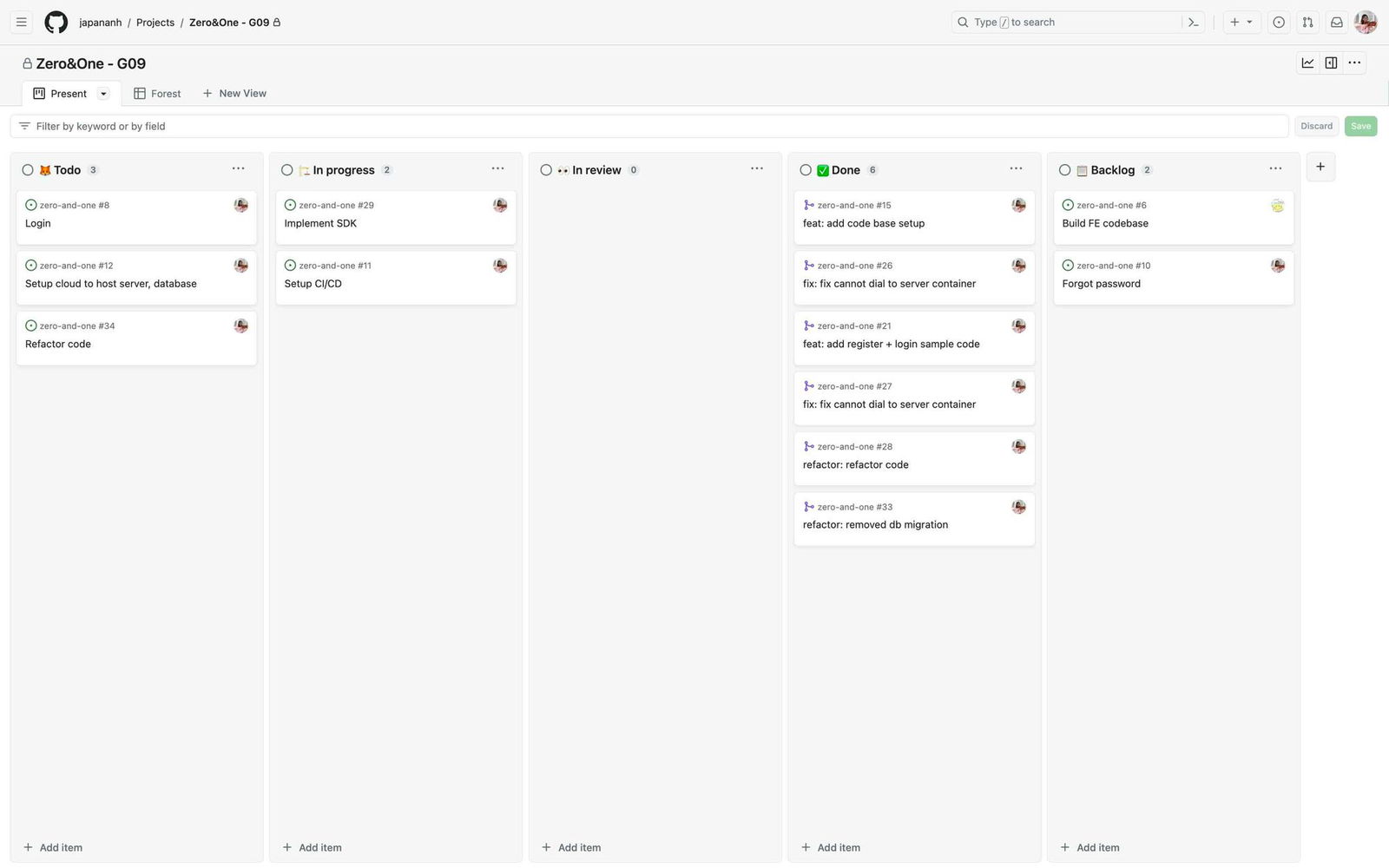 Kanban board trên GitHub Project