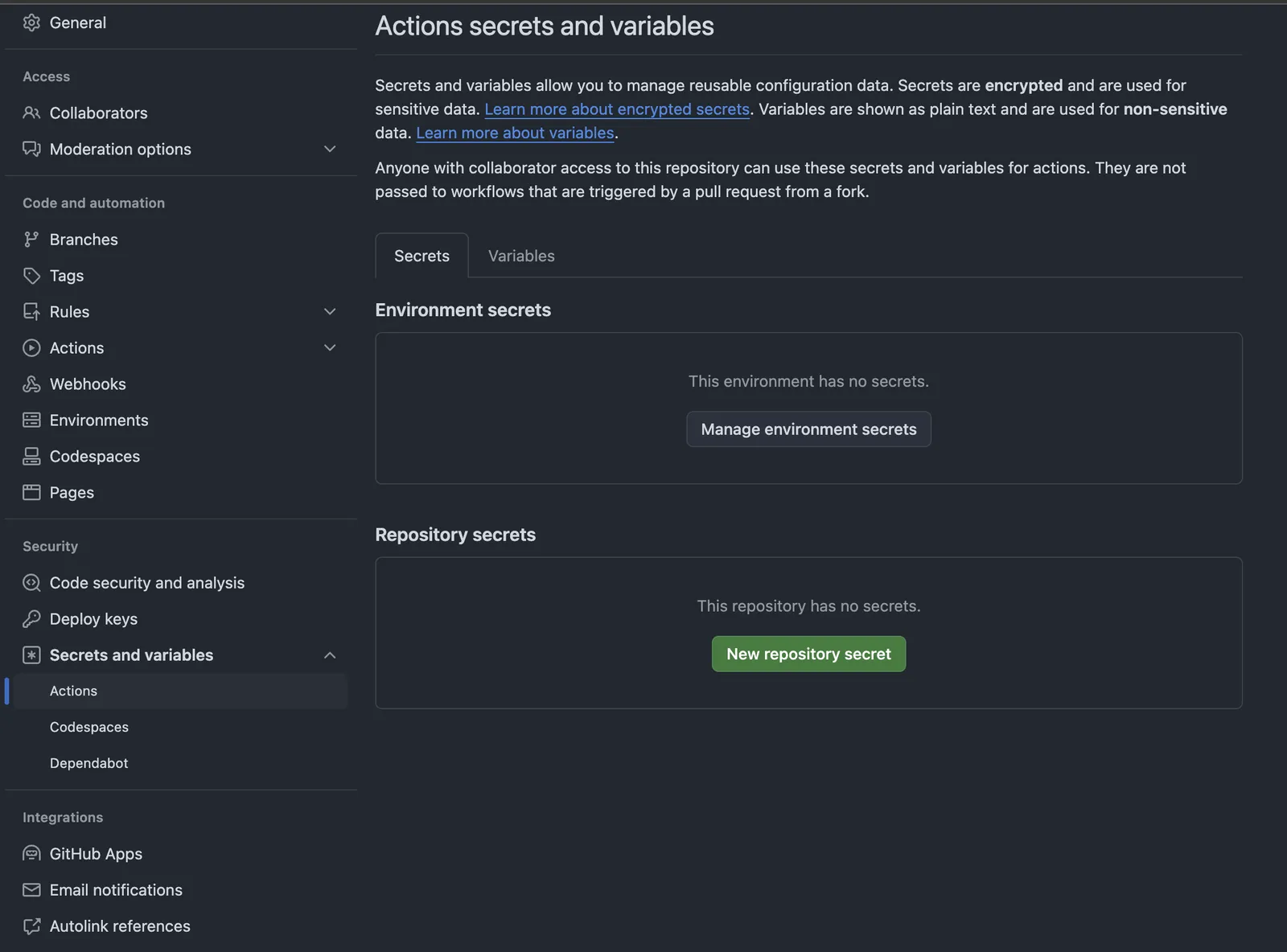 github-secrets-and-variables