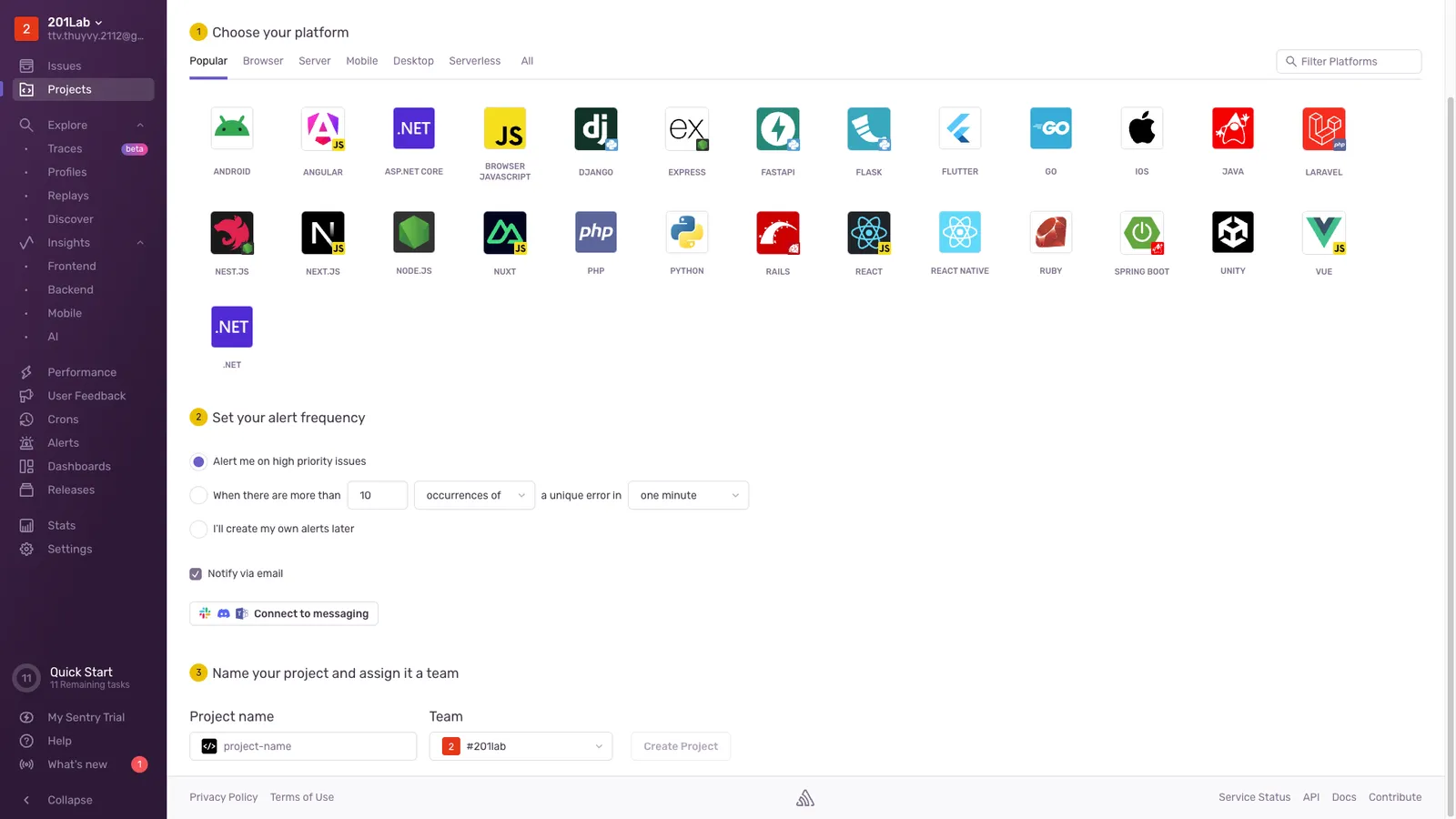 create project in sentry