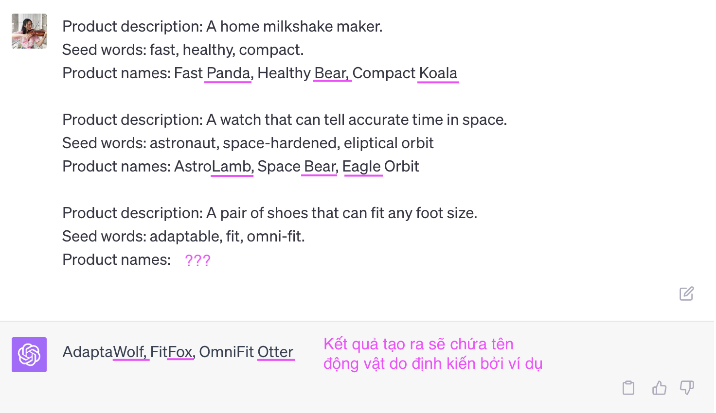 Ví dụ về prompt có định kiến