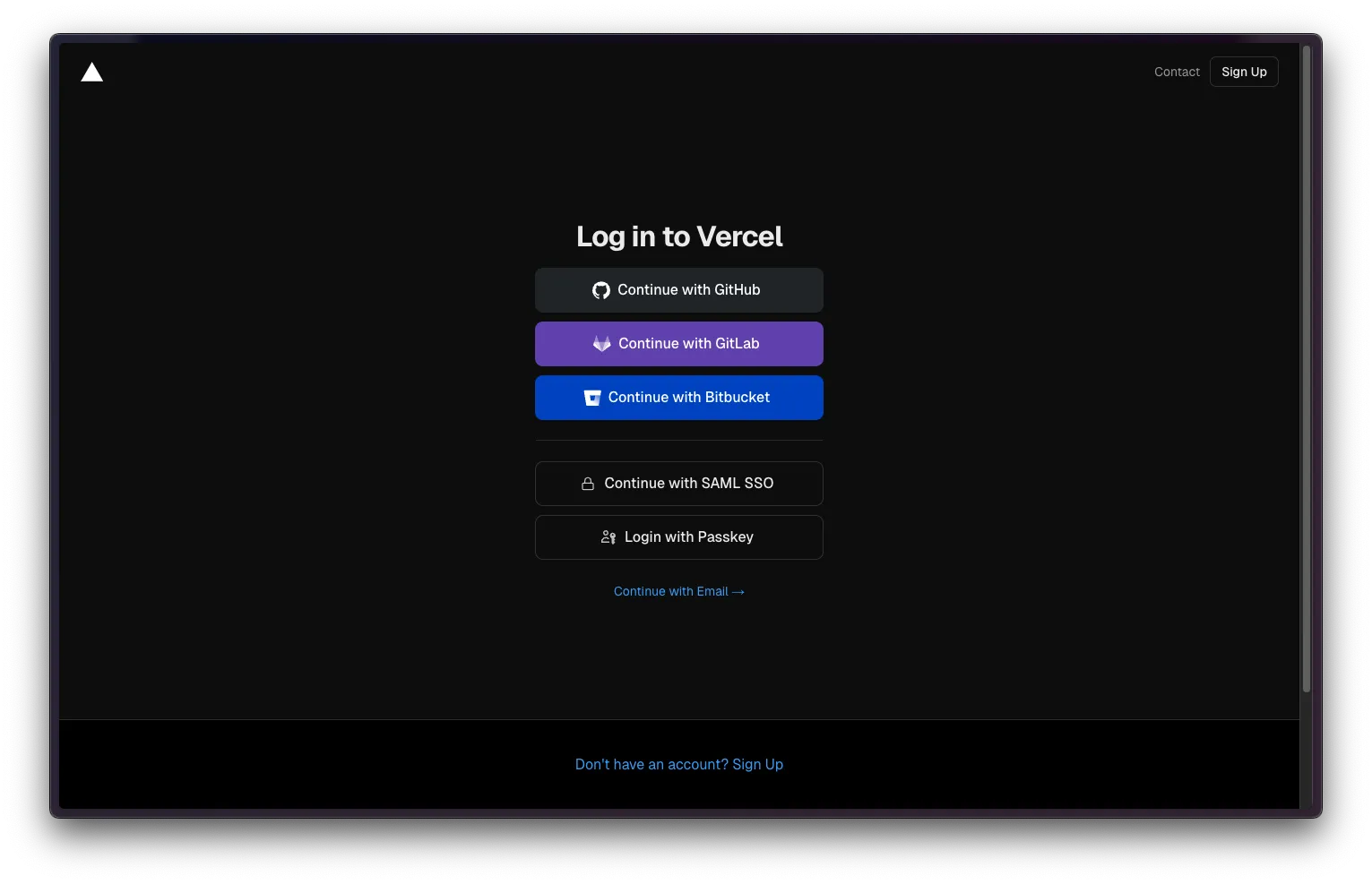 vercel login page