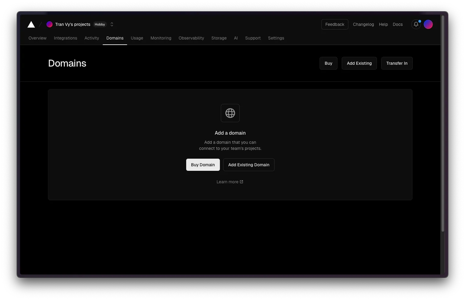 Domain custom in vercel